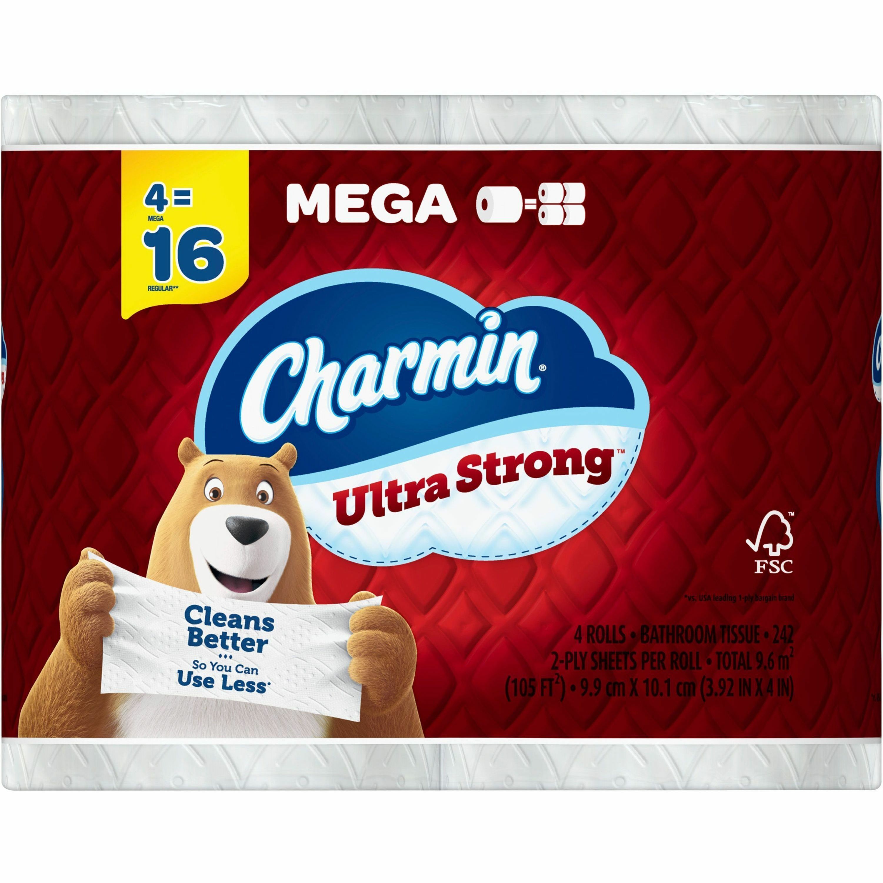 Charmin Ultra Strong Bath Tissue - 2 Ply - White - Strong, Textured, Long Lasting, Clog Safe, Septic Safe - For Bathroom, Toilet - 8 / Carton