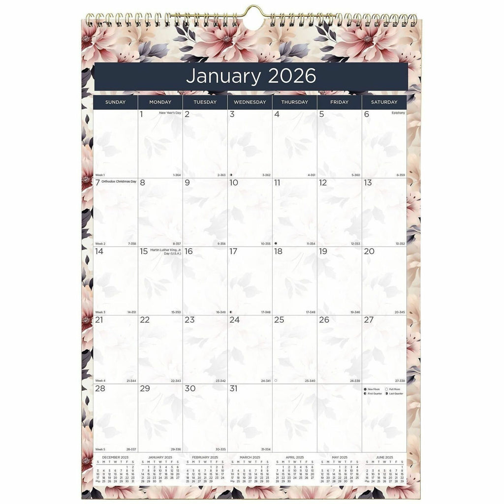 12-Month Colorful Wall Calendar, Abstract Floral Artwork, 12 x 17, White Sheets, 12-Month (Jan to Dec): 2024