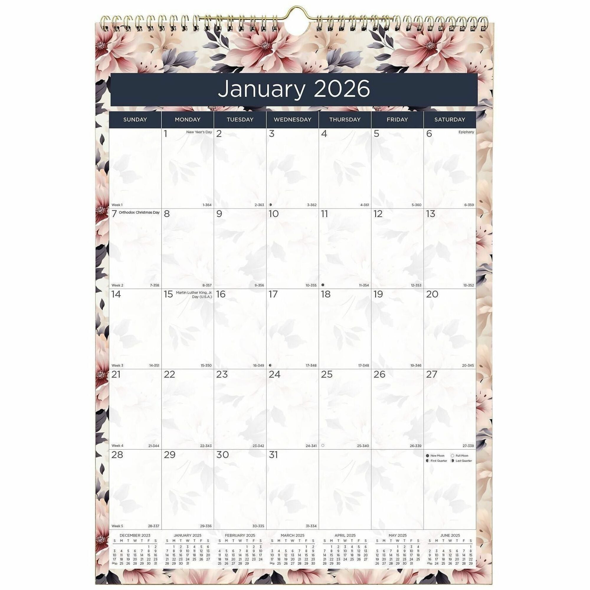 12-Month Colorful Wall Calendar, Abstract Floral Artwork, 12 x 17, White Sheets, 12-Month (Jan to Dec): 2024