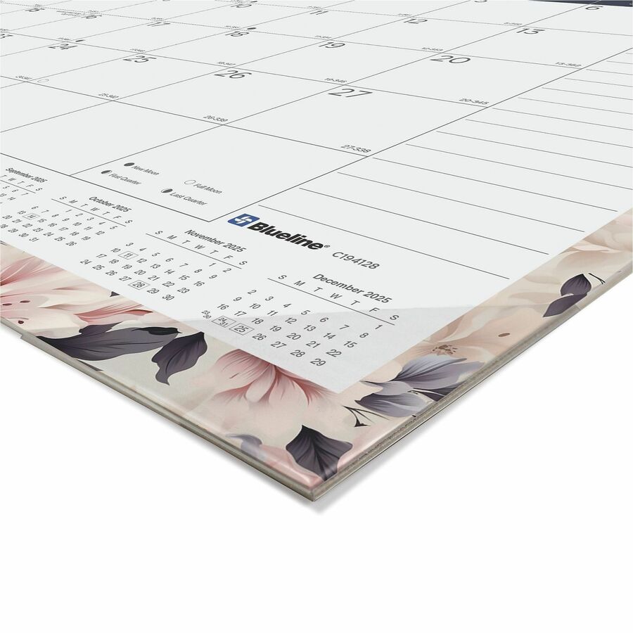 Blueline Abstract Floral Monthly Desk Pad - Monthly - 12 Month - January 2024 - December 2024 - 1 Month Single Page Layout - 17" x 22" Sheet Size - Desk Pad - Abstract Floral, Clear - Chipboard, Vinyl - Dated Planning Page, Daily Block, Notes Section