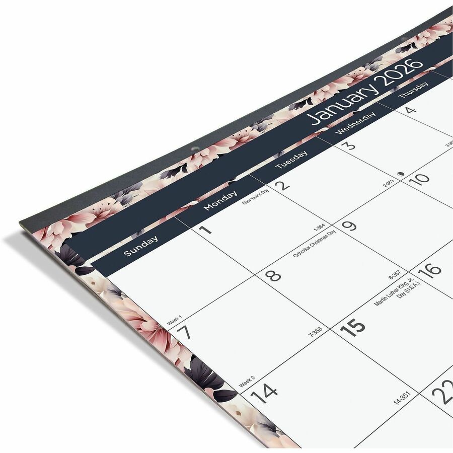 Blueline Abstract Floral Monthly Desk Pad - Monthly - 12 Month - January 2024 - December 2024 - 1 Month Single Page Layout - 17" x 22" Sheet Size - Desk Pad - Abstract Floral, Clear - Chipboard, Vinyl - Dated Planning Page, Daily Block, Notes Section