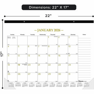 Blueline Classic Gold Monthly Desk Pad Calendar - Monthly - 12 Month - January 2024 - December 2024 - 1 Month Single Page Layout - 17" x 22" Sheet Size - Desk Pad - Clear, White - Chipboard, Vinyl - Dated Planning Page, Daily Block, Notes Section, Re
