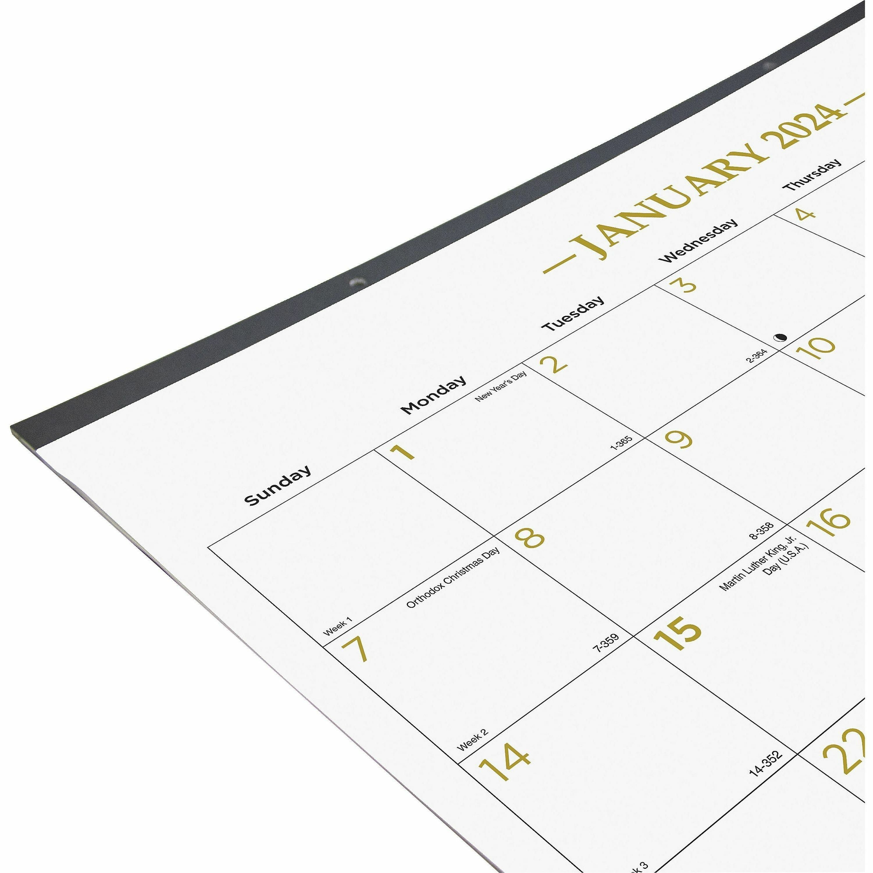 blueline-classic-gold-monthly-desk-pad-calendar-monthly-12-month-january-2024-december-2024-1-month-single-page-layout-17-x-22-sheet-size-desk-pad-clear-white-chipboard-vinyl-dated-planning-page-daily-block-notes-section-re_redc199003 - 3