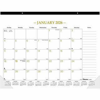 Blueline Classic Gold Monthly Desk Pad Calendar - Monthly - 12 Month - January 2024 - December 2024 - 1 Month Single Page Layout - 17" x 22" Sheet Size - Desk Pad - Clear, White - Chipboard, Vinyl - Dated Planning Page, Daily Block, Notes Section, Re