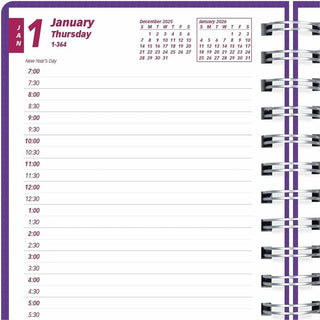 Brownline DuraFlex Daily Appointment Planner - Daily, Monthly - 12 Month - January 2024 - December 2024 - 7:00 AM to 7:30 PM - Half-hourly - 1 Day Single Page Layout 2 Month Double Page Layout - 5" x 8" Sheet Size - Twin Wire - Purple - Poly - Durabl