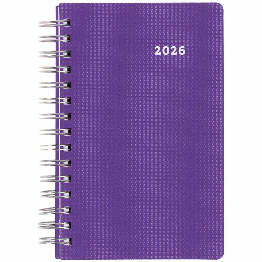 Brownline DuraFlex Daily Appointment Planner - Daily, Monthly - 12 Month - January 2024 - December 2024 - 7:00 AM to 7:30 PM - Half-hourly - 1 Day Single Page Layout 2 Month Double Page Layout - 5" x 8" Sheet Size - Twin Wire - Purple - Poly - Durabl
