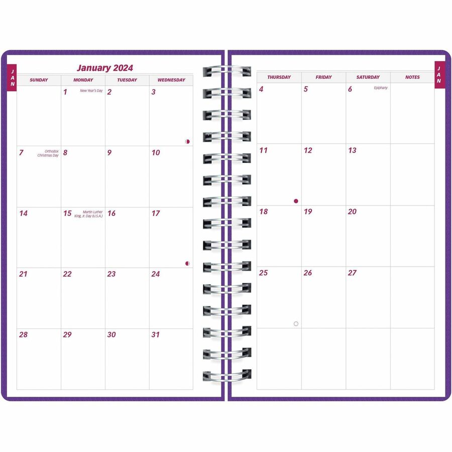 brownline-duraflex-daily-appointment-planner-daily-monthly-12-month-january-2024-december-2024-700-am-to-730-pm-half-hourly-1-day-single-page-layout-2-month-double-page-layout-5-x-8-sheet-size-twin-wire-purple-poly-durabl_redcb634vpur - 7
