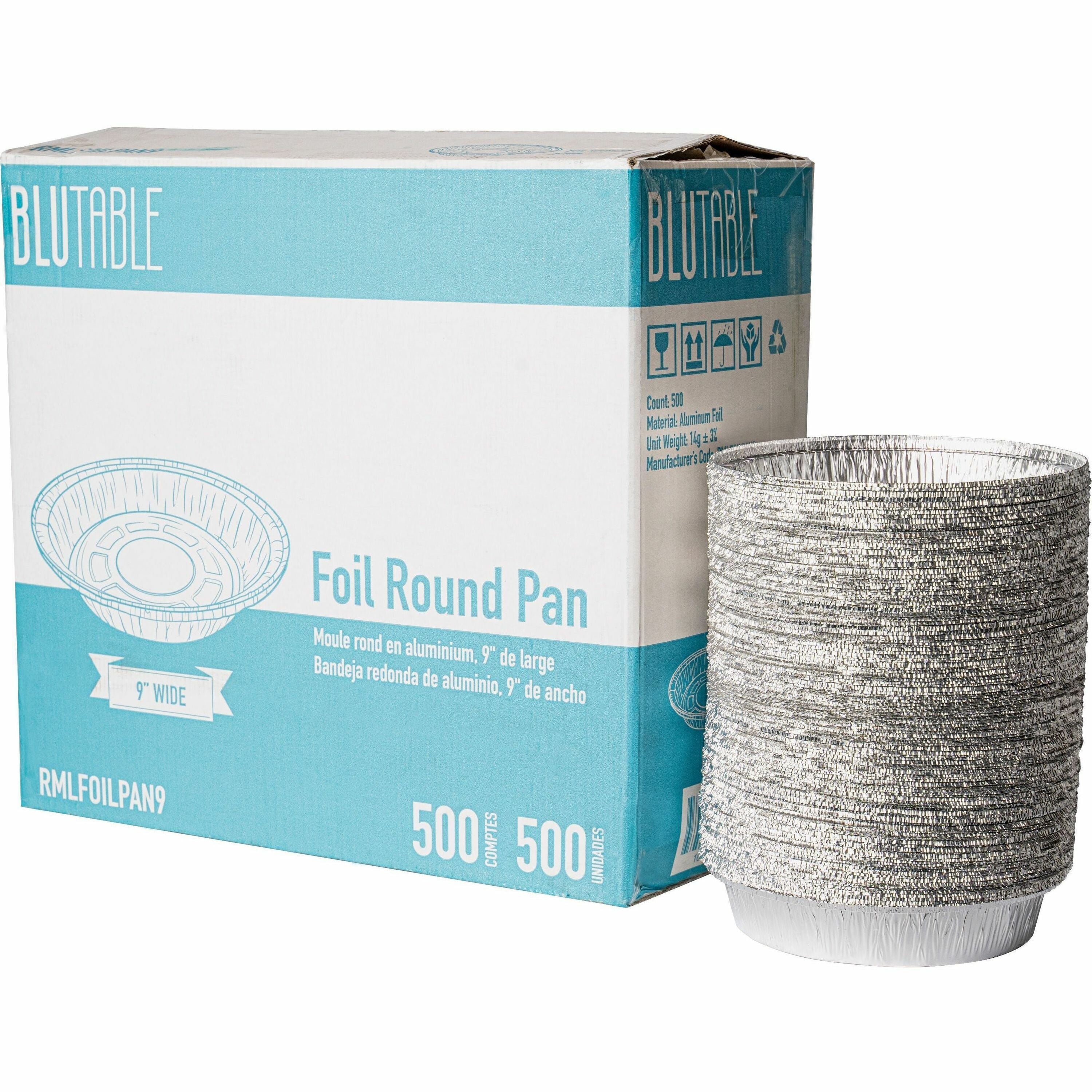 BluTable 9" Round Foil Pans - Food Storage, Food - Silver - Aluminum Body - Round - 500 / Carton - 1