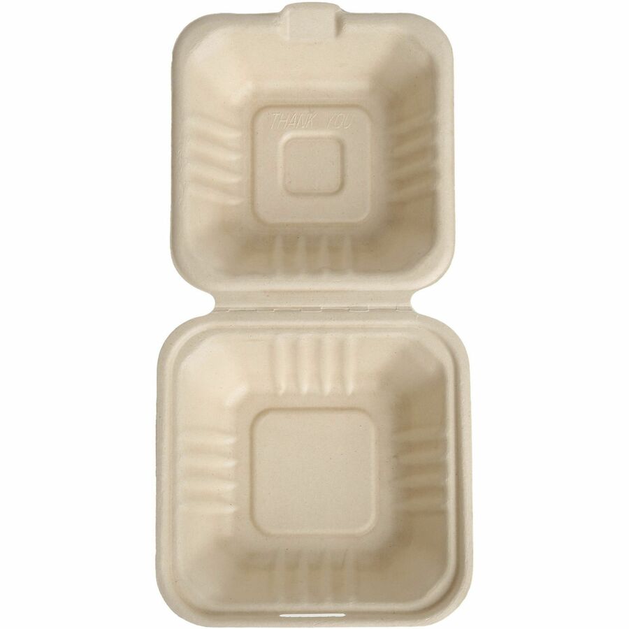 BluTable 21 oz Portable Clamshell Containers - Food Storage, Food - Natural - Molded Fiber, Sugarcane Fiber Body - 500 / Carton