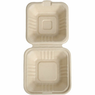 BluTable 21 oz Portable Clamshell Containers - Food Storage, Food - Natural - Molded Fiber, Sugarcane Fiber Body - 500 / Carton
