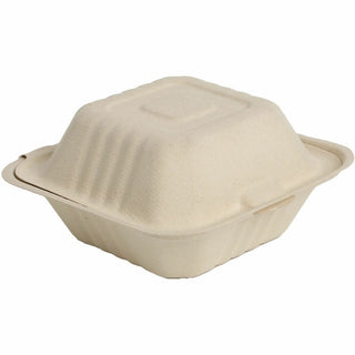 BluTable 21 oz Portable Clamshell Containers - Food Storage, Food - Natural - Molded Fiber, Sugarcane Fiber Body - 500 / Carton
