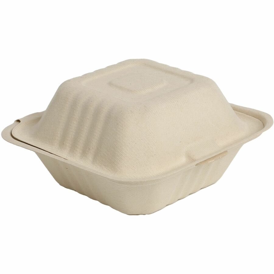 BluTable 21 oz Portable Clamshell Containers - Food Storage, Food - Natural - Molded Fiber, Sugarcane Fiber Body - 500 / Carton