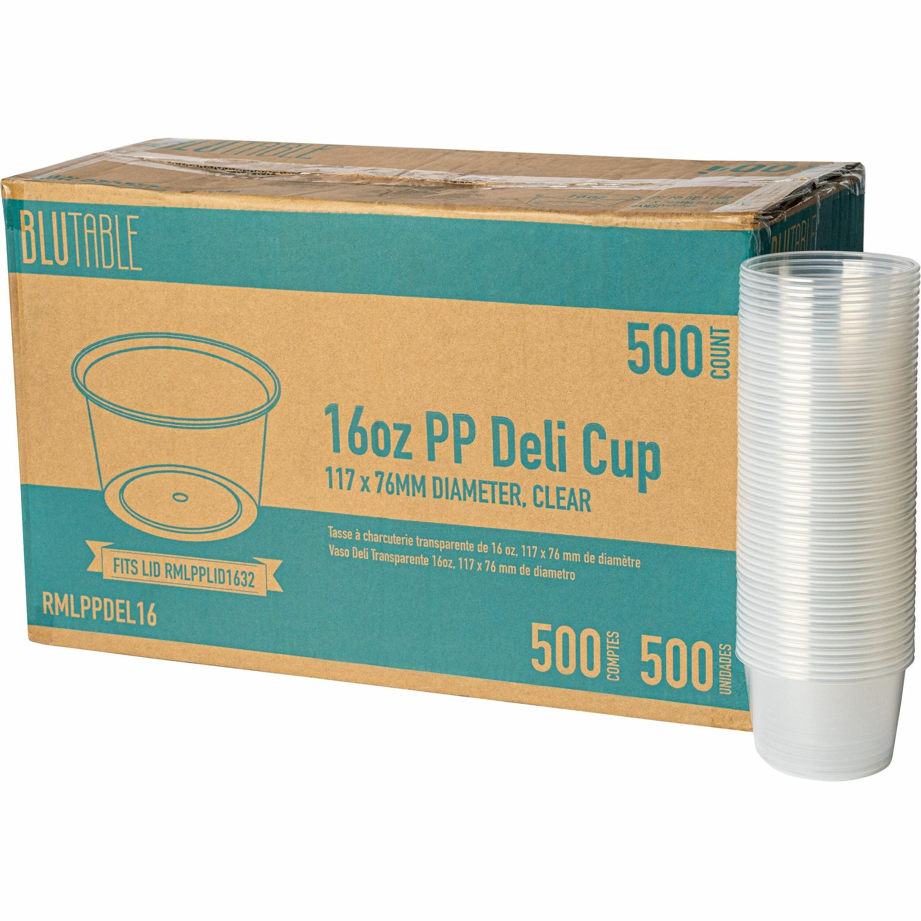BluTable 16 oz Round Deli Tub Containers - Food, Food Storage - Microwave Safe - Clear - Round - 500 / Carton - 1