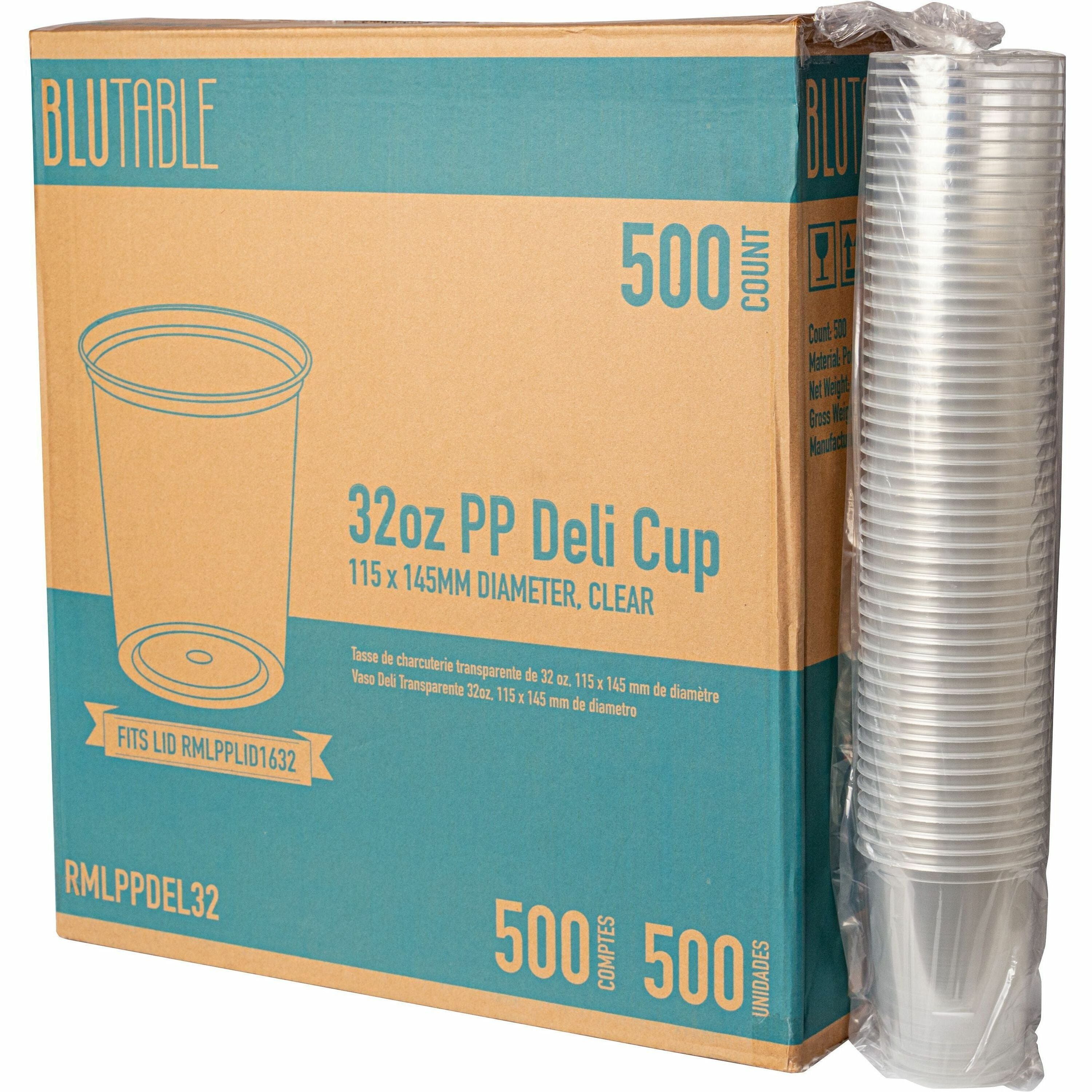 BluTable 32 oz Round Deli Tub Containers - Food, Food Storage - Microwave Safe - Clear - Round - 500 / Carton - 1