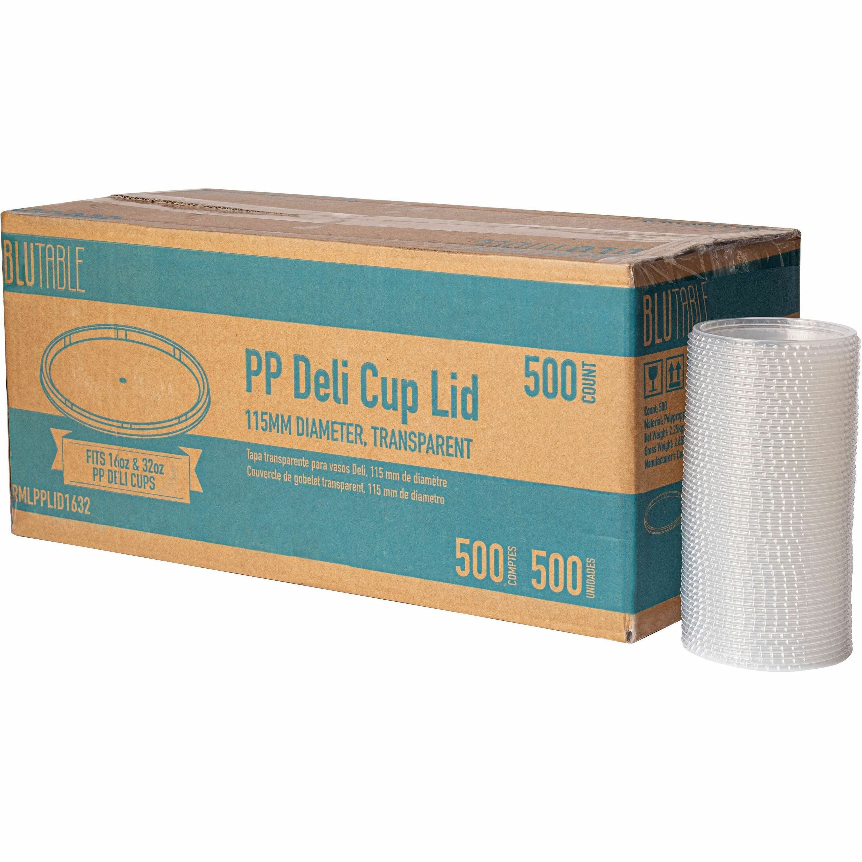 BluTable 16 oz/32 oz Round Deli Tub Container Lids - Polypropylene - 500 / Carton - Clear - 1