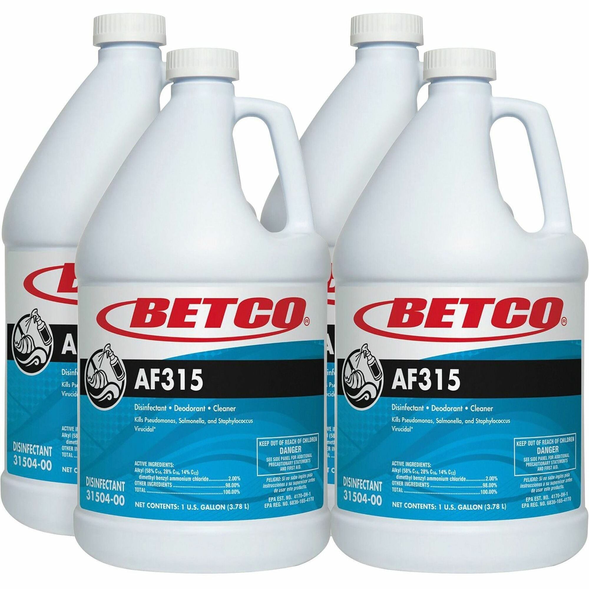 Betco AF315 Disinfectant Cleaner - Concentrate - 128 fl oz (4 quart) - Citrus & Cedar Scent - 4 / Carton - Deodorant, pH Neutral - Turquoise - 1