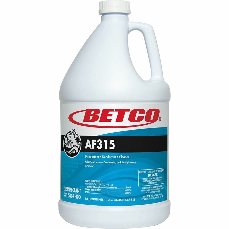 Betco AF315 Disinfectant Cleaner - Concentrate - 128 fl oz (4 quart) - Citrus & Cedar Scent - 4 / Carton - Deodorant, pH Neutral - Turquoise - 2
