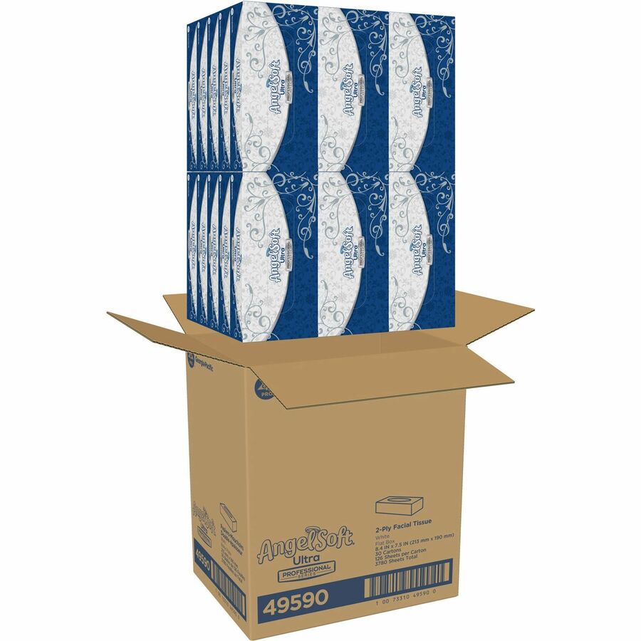 Angel Soft Professional Series Facial Tissue - 2 Ply - White - Soft - For Face, Home, Hotel, Dining, Casino, Medical, Office, Guest - 30 / Carton