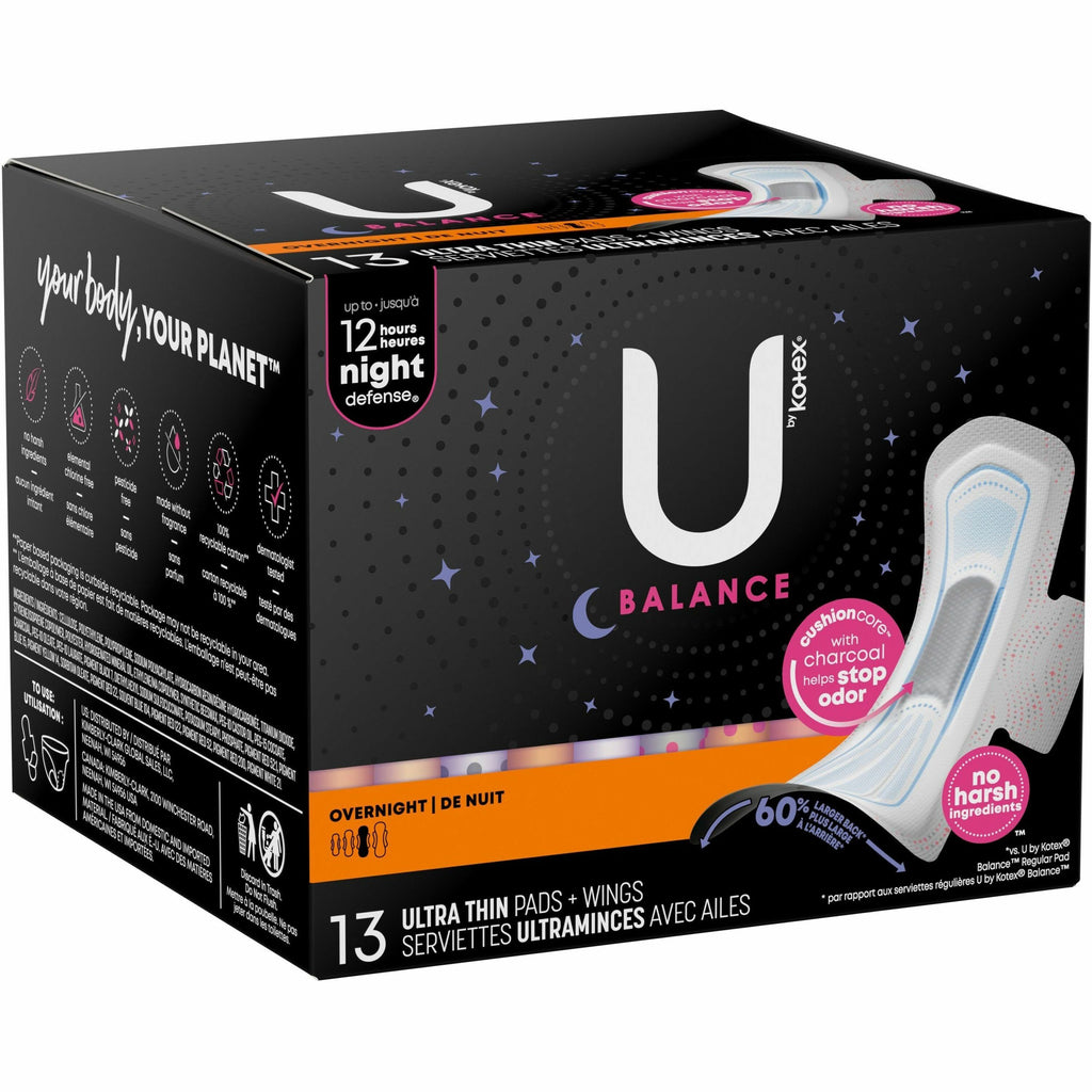 U by Kotex Ultra Thin Overnight Pads - WithWings - 1 Each - Individually Wrapped, Anti-leak, Absorbent, Odor-absorbing