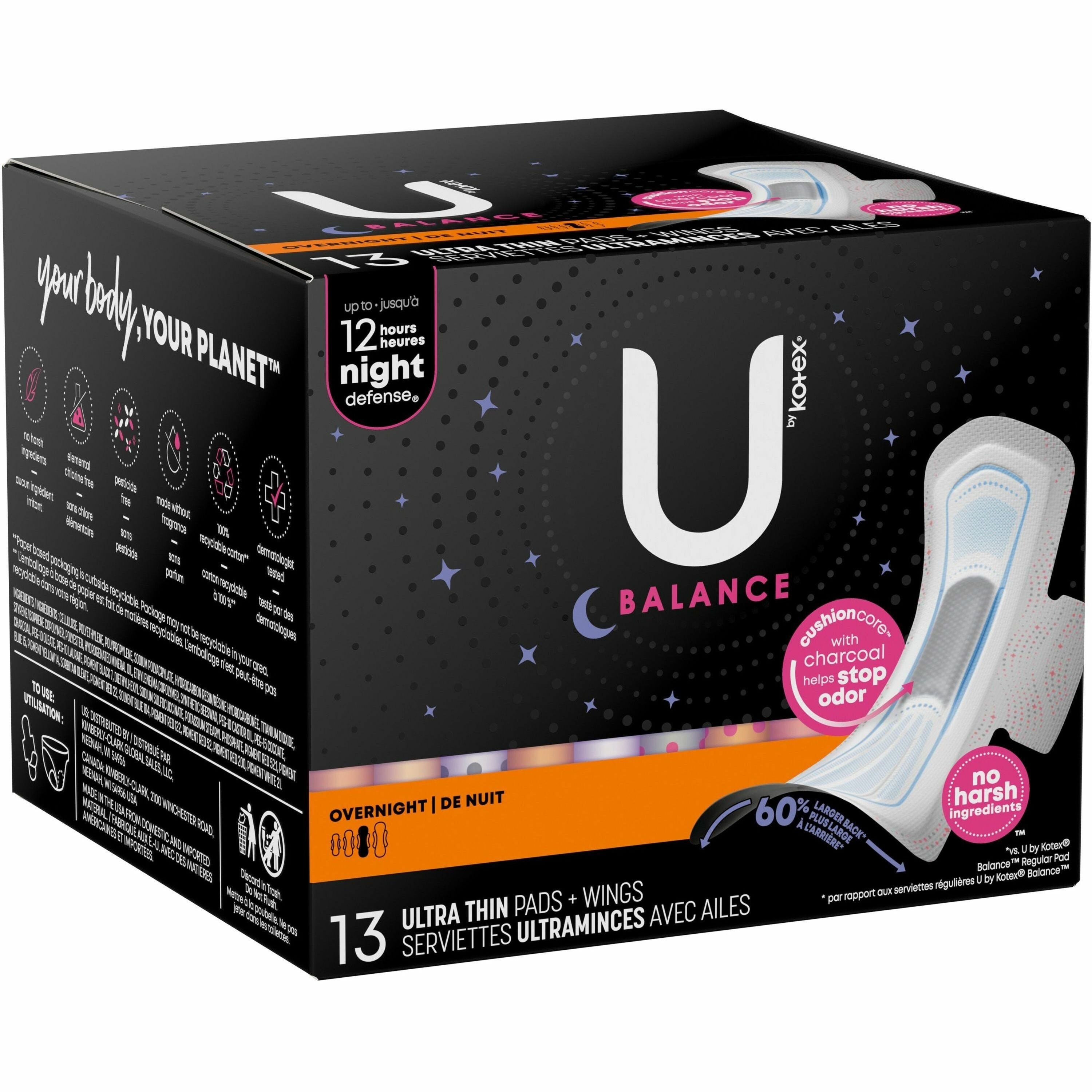 U by Kotex Ultra Thin Overnight Pads - WithWings - 1 Each - Individually Wrapped, Anti-leak, Absorbent, Odor-absorbing
