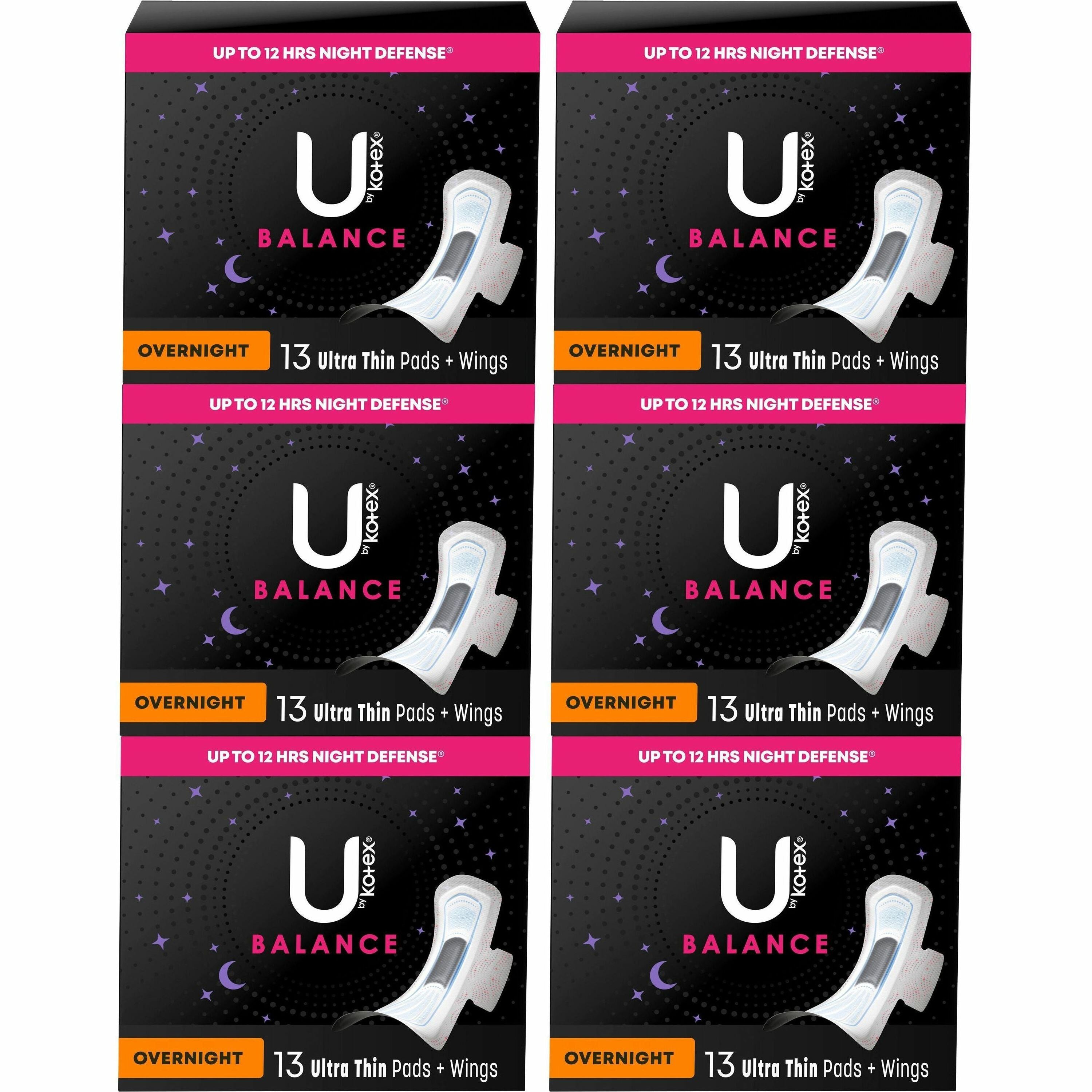 u-by-kotex-ultra-thin-overnight-pads-withwings-6-carton-absorbent-odor-absorbing-individually-wrapped-anti-leak_kcc54912ct - 1