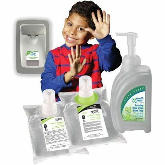 Health Guard Foaming Ultra Green Hand Soap - 32.1 fl oz (950 mL) - Pump Bottle Dispenser - Soil Remover - School, Hand, College, University, Daycare, Healthcare - Clear, Pale Yellow - Sulfate-free, Paraben-free, Dye-free, Fragrance-free - 8 / Pack