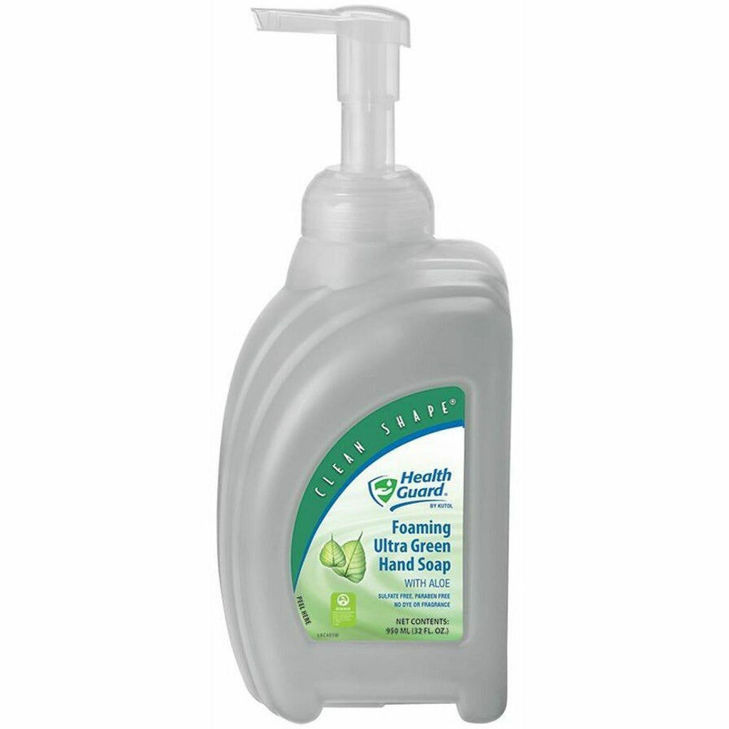 Health Guard Foaming Ultra Green Hand Soap - 32.1 fl oz (950 mL) - Pump Bottle Dispenser - Soil Remover - School, Hand, College, University, Daycare, Healthcare - Clear, Pale Yellow - Sulfate-free, Paraben-free, Dye-free, Fragrance-free - 8 / Pack