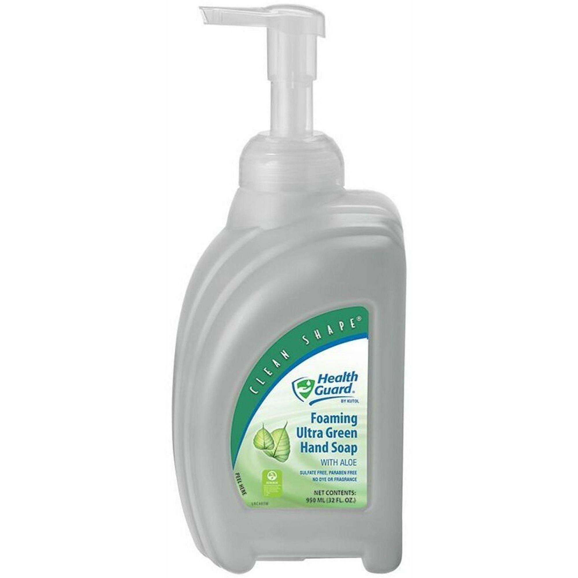 Health Guard Foaming Ultra Green Hand Soap - 32.1 fl oz (950 mL) - Pump Bottle Dispenser - Soil Remover - School, Hand, College, University, Daycare, Healthcare - Clear, Pale Yellow - Sulfate-free, Paraben-free, Dye-free, Fragrance-free - 8 / Pack