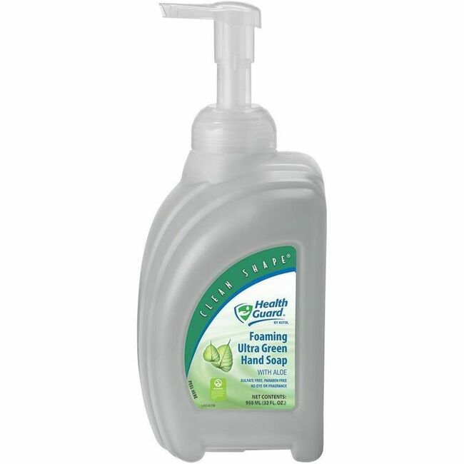 Health Guard Foaming Ultra Green Hand Soap - 32.1 fl oz (950 mL) - Pump Bottle Dispenser - Soil Remover - School, Hand, College, University, Daycare, Healthcare - Clear, Pale Yellow - Sulfate-free, Paraben-free, Dye-free, Fragrance-free - 8 / Pack - 1