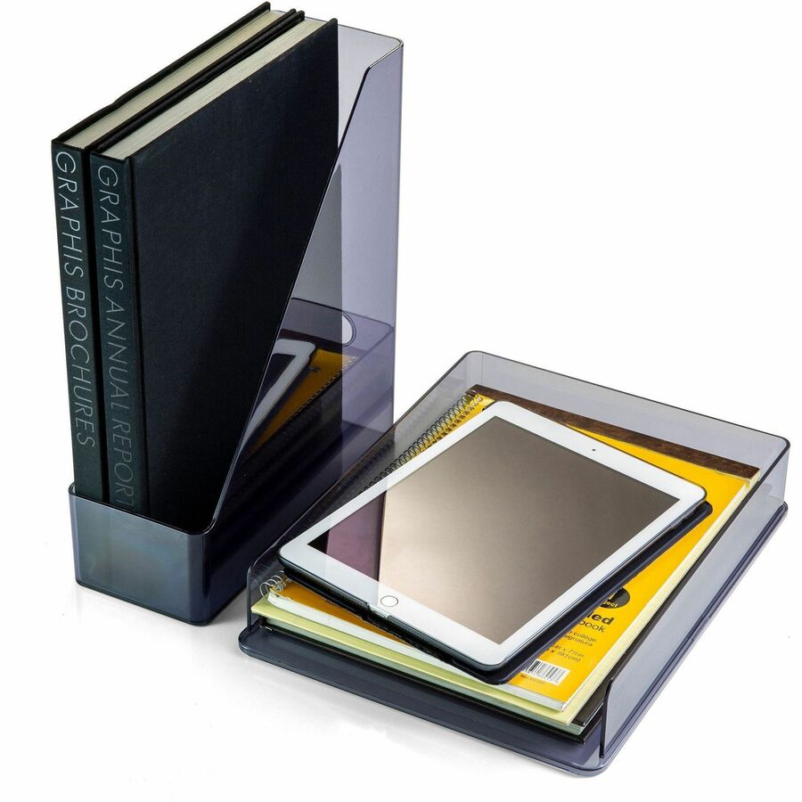 officemate-recycled-letter-tray-&-file-desktop-set-desktop-front-loading-durable-sturdy-translucent-gray-plastic-1-each_oic26115 - 2