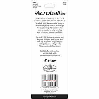 Acroball Ballpoint Pen - Fine Pen Point - 0.7 mm Pen Point Size - Refillable - Retractable - Black Gel-based Ink - Black Barrel - Tungsten Carbide Tip