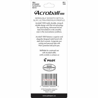 Acroball Ballpoint Pen - Fine Pen Point - 0.7 mm Pen Point Size - Refillable - Retractable - Black Gel-based Ink - Navy Metal Barrel - Tungsten Carbide Tip