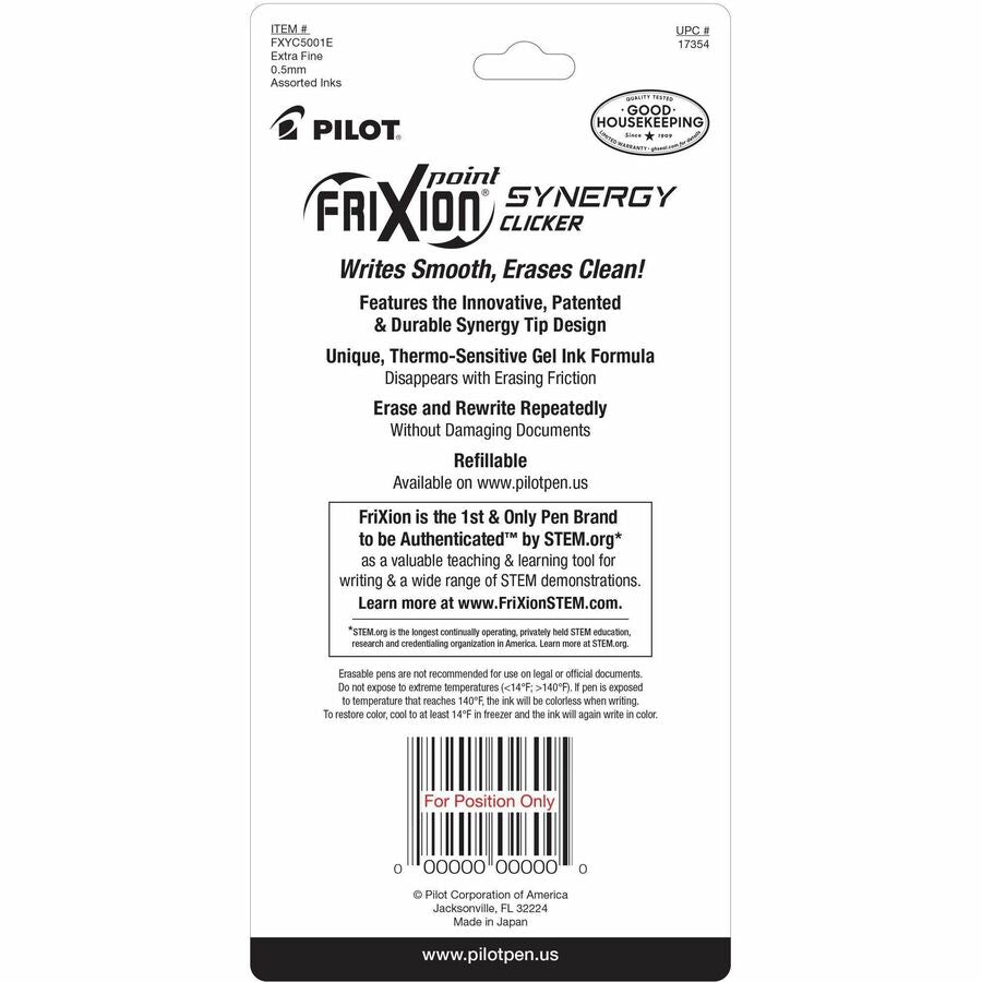 FriXion Synergy Clicker Erasable Gel Pen, Retractable, Extra-Fine 0.5 mm, Assorted Ink/Barrel Colors, 5/Pack