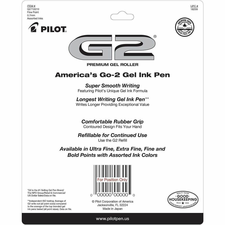 G2 Premium Gel Pen, Retractable, Fine 0.7 mm, Assorted Ink/Barrel Colors, 10/Pack