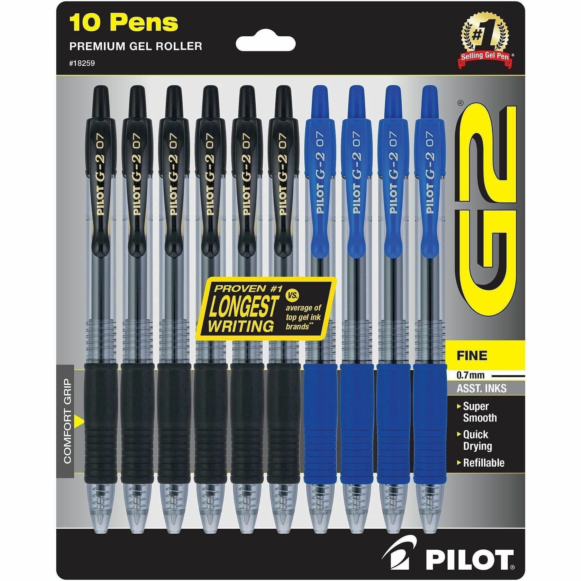 G2 Premium Gel Pen, Retractable, Fine 0.7 mm, Assorted Ink/Barrel Colors, 10/Pack