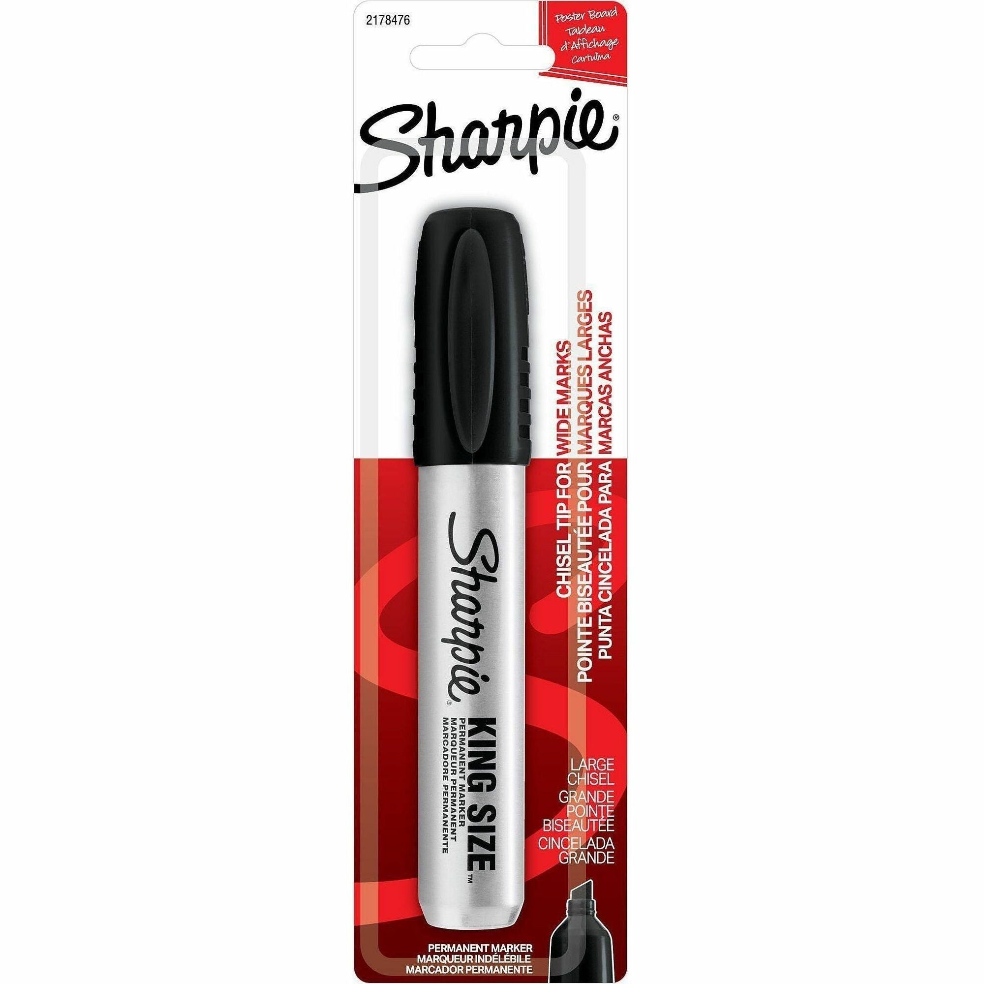 Sharpie Permanent Marker - Chisel Marker Point Style - Black - Aluminum, Plastic Barrel - Felt Tip - 6 / Pack
