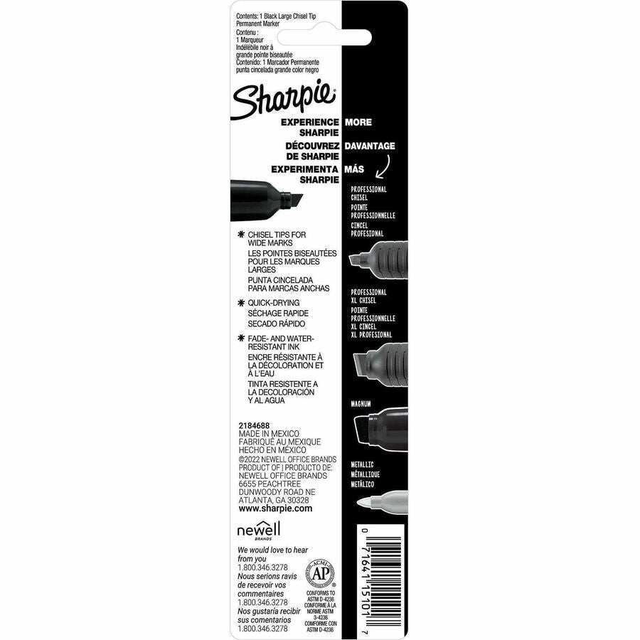 Sharpie Permanent Marker - Chisel Marker Point Style - Black - Aluminum, Plastic Barrel - Felt Tip - 6 / Pack