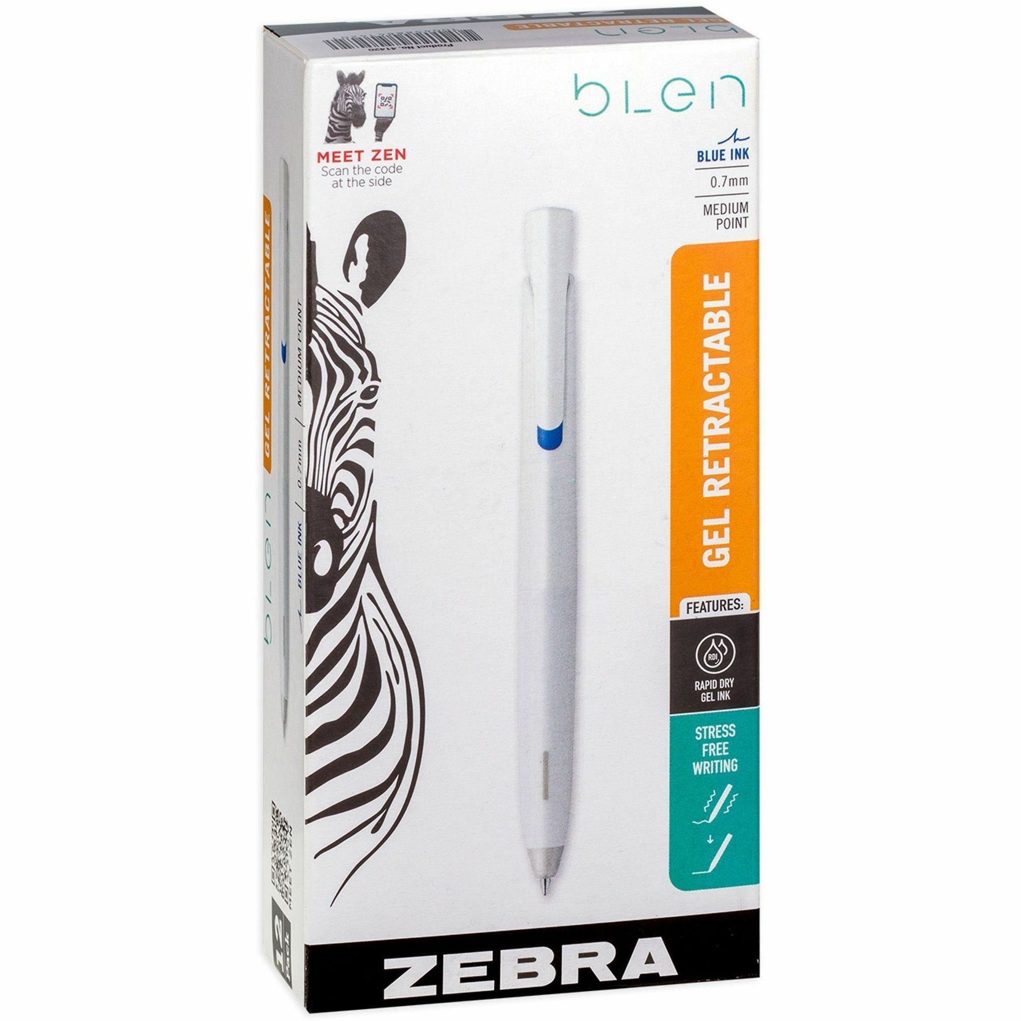zebra-pen-blen-retractable-gel-pens-medium-pen-point-07-mm-pen-point-size-retractable-blue-12-dozen_zeb41420 - 1