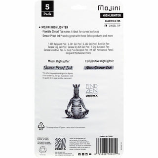 Zebra Pen Mojini Single Ended Highlighters - 4 mm Marker Point Size - Chisel Marker Point StyleWater Based Ink - 5 / Pack