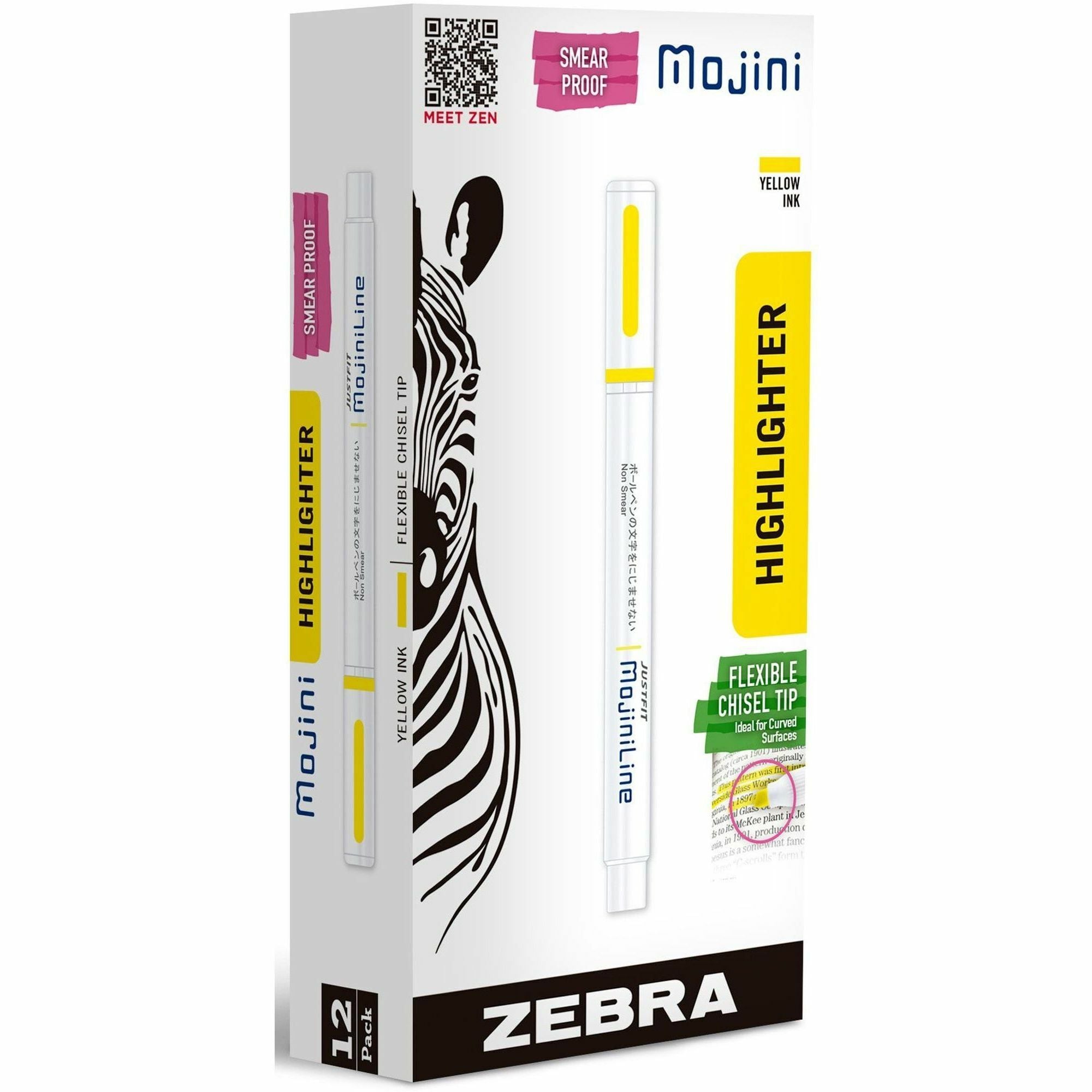zebra-pen-mojini-single-ended-highlighters-4-mm-marker-point-size-chisel-marker-point-style-yellow-12-dozen_zeb70250 - 1