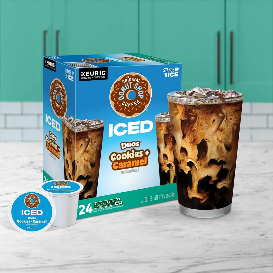 The Original Donut Shop K-Cup Iced Duos Cookies and Caramel Coffee - Compatible with Keurig Brewer - Medium - 24 / Box - 4