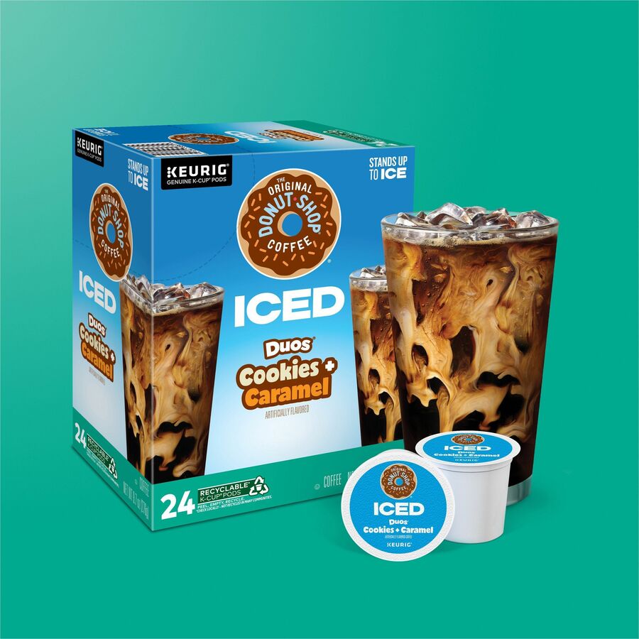 The Original Donut Shop K-Cup Iced Duos Cookies and Caramel Coffee - Compatible with Keurig Brewer - Medium - 24 / Box - 8