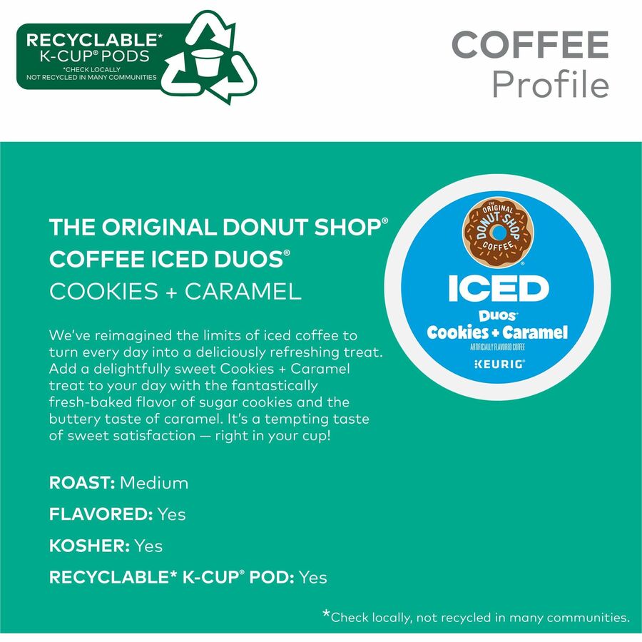 The Original Donut Shop K-Cup Iced Duos Cookies and Caramel Coffee - Compatible with Keurig Brewer - Medium - 24 / Box - 7