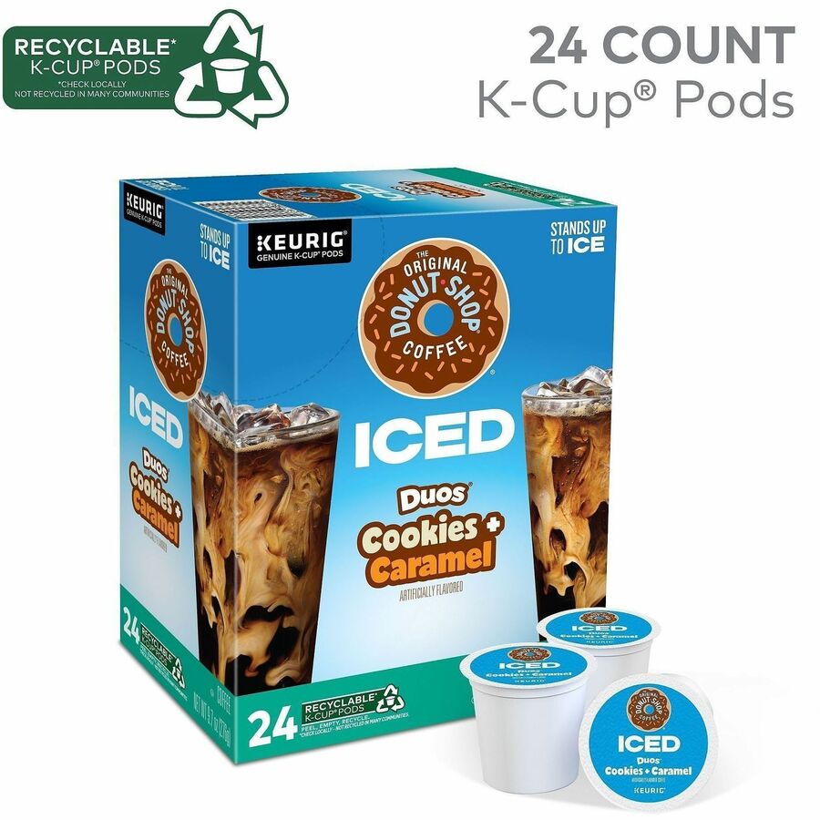 The Original Donut Shop K-Cup Iced Duos Cookies and Caramel Coffee - Compatible with Keurig Brewer - Medium - 24 / Box