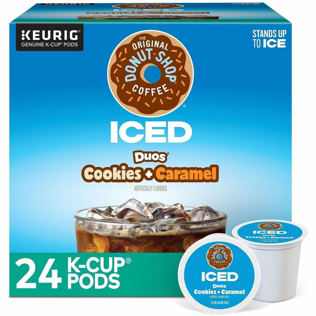 The Original Donut Shop K-Cup Iced Duos Cookies and Caramel Coffee - Compatible with Keurig Brewer - Medium - 24 / Box