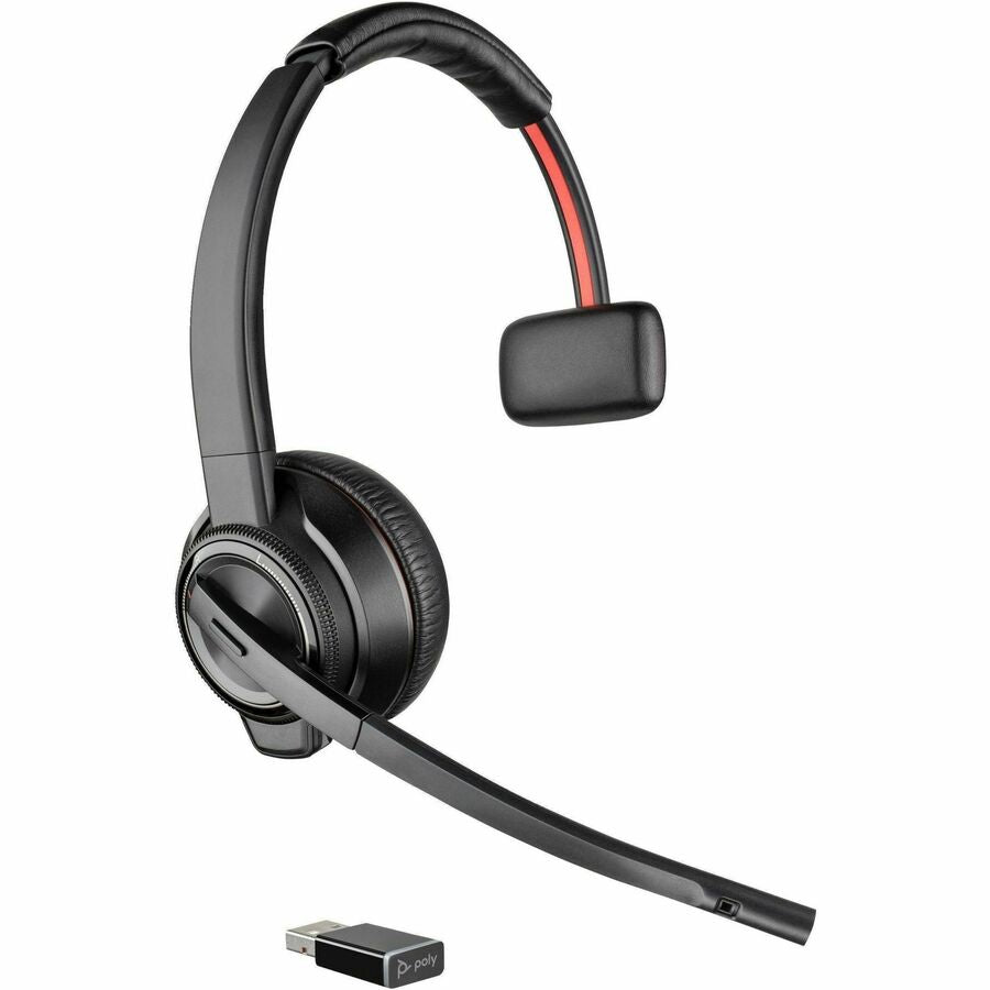 Poly Savi 8210-M Single-Ear Headset - Mono - Wireless - Bluetooth/DECT - 590 ft - 32 Ohm - 20 Hz - 20 kHz - On-ear - Monaural - Ear-cup - Noise Cancelling Microphone - Black - TAA Compliant