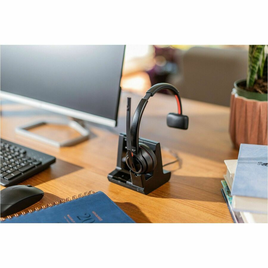Poly Savi 8210-M Single-Ear Headset - Mono - Wireless - Bluetooth/DECT - 590 ft - 32 Ohm - 20 Hz - 20 kHz - On-ear - Monaural - Ear-cup - Noise Cancelling Microphone - Black - TAA Compliant