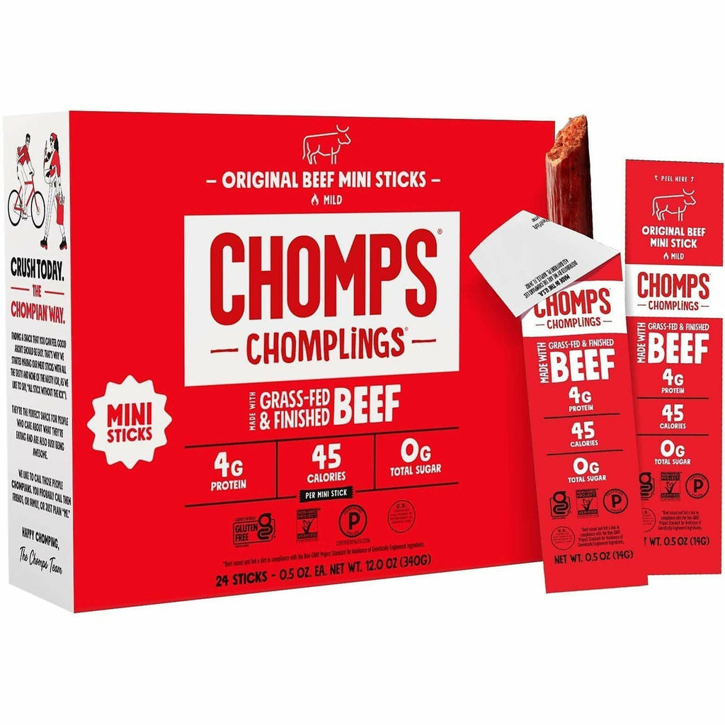 CHOMPS Chomplings Snack Sticks - Gluten-free, No Added Harmones - Original Beef Jerky, Spicy - 0.50 oz - 24 / Pack