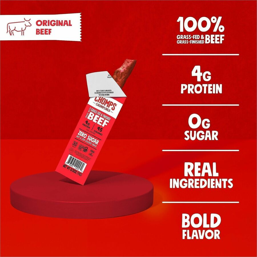 CHOMPS Chomplings Snack Sticks - Gluten-free, No Added Harmones - Original Beef Jerky, Spicy - 0.50 oz - 24 / Pack