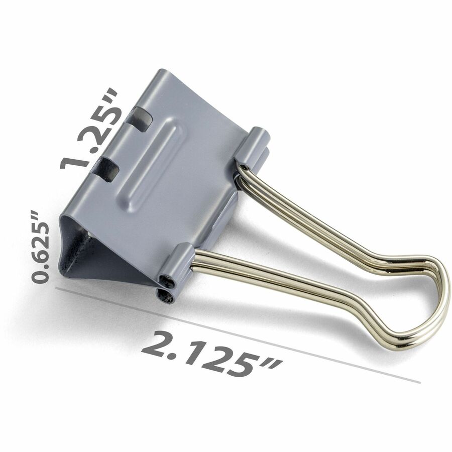 Officemate Binder Clip - Medium - 4.8" Length x 2.4" Width - 0.63" Size Capacity - for Binder - 12 / Box - Gray